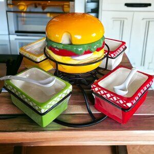 PIER 1 IMPORTS EARTHENWARE Hamburger Condiment Spinner Set